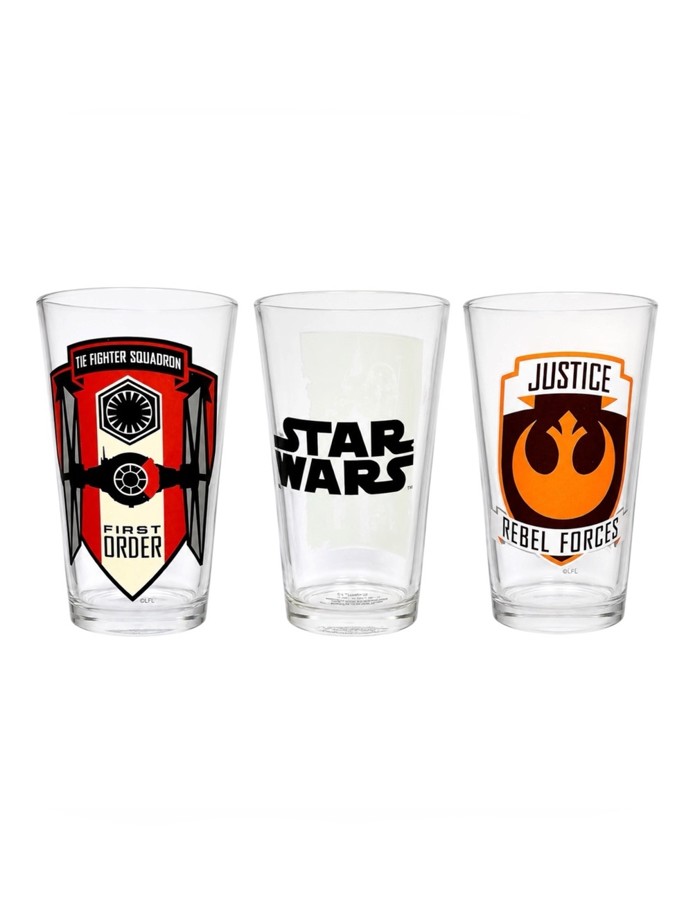 Star Wars Pint Glass Set of 3 First Order Rebel Forces Logo Beer Glasses Disney